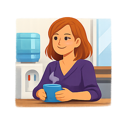 Emma holding a mug