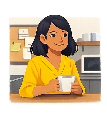 Sarah holding a mug